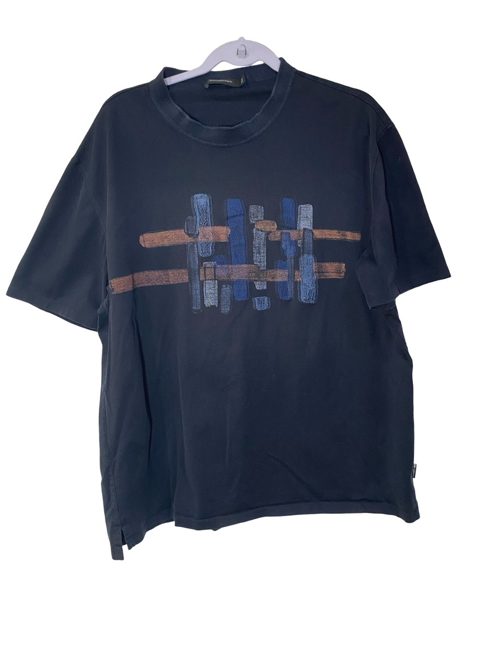 Ermenegildo Zegna Navy Blue Graphic Crewneck T-Shirt Short Sleeve Luxury